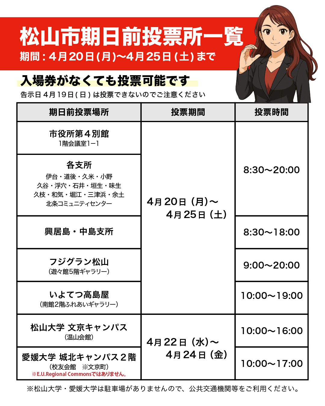 松山市議会議員選挙の期日前投票