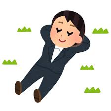 外で昼寝をする人のイラスト（女性会社員） | かわいいフリー素材集 いらすとや