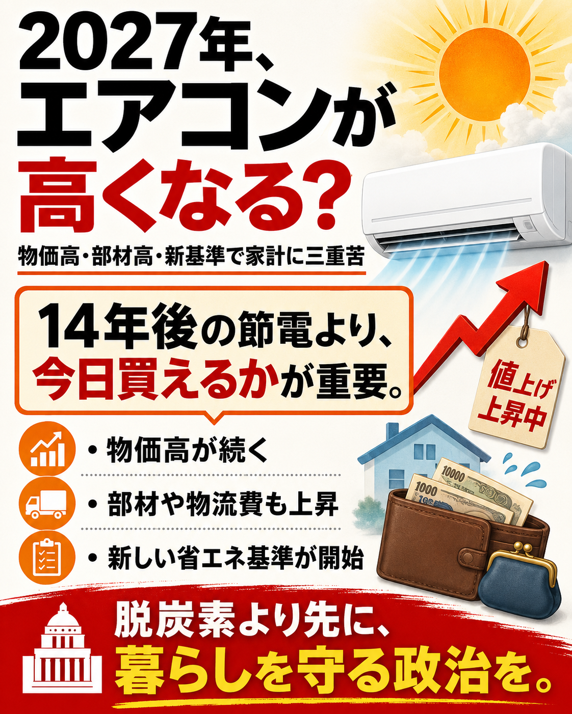 2027年、エアコンがさらに高くなる？物価高の今、新しい省エネ基準を