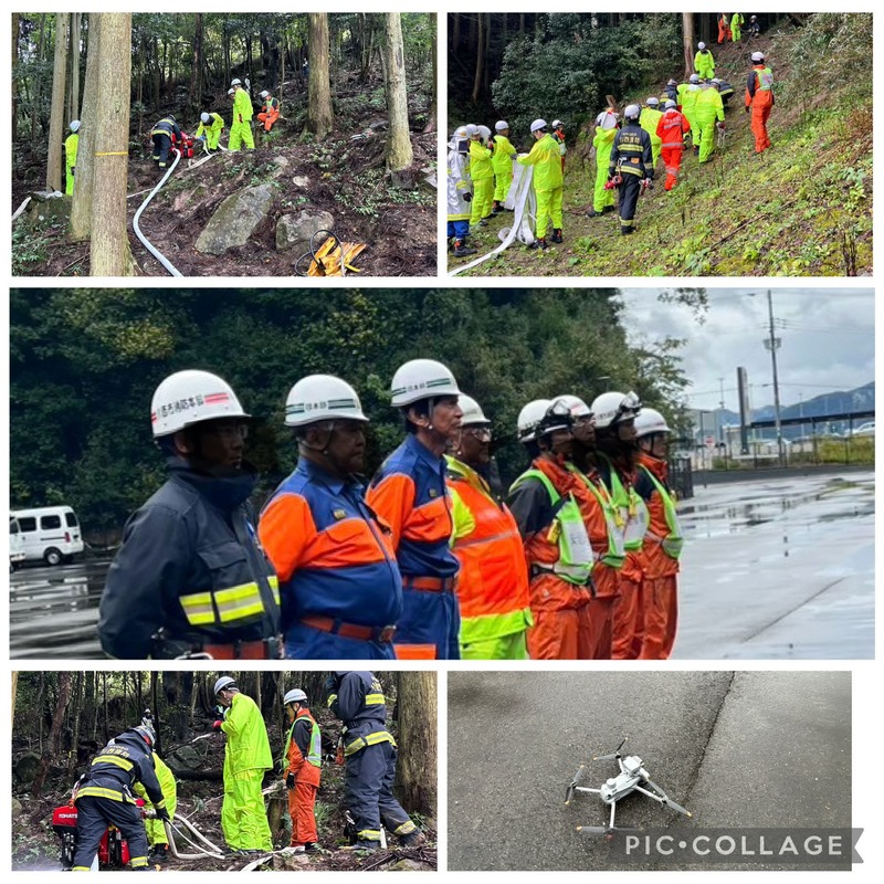 川西市消防団と消防職員の皆さんによる合同訓練が行われました！山火事を想定し、雨の中での急斜面で...のサムネイル